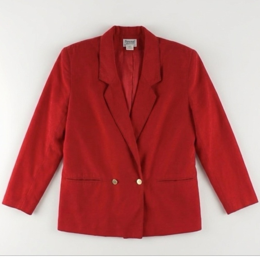 Personal Petites Vintage Red Double Breasted Blazer Gold Buttons Made in USA 8‎